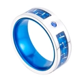 Bague pour homme en titane avec insert en fibre de carbone bleue et pierre bleue - US 7 / Argent Bleu (XYR0050-3)