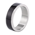 Bague minimaliste en acier argenté avec large incrustation en émail noir pour hommes et femmes - US 6 / Noir