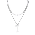 Collana a doppio strato stile punk con ciondolo numero 7 e perline in acciaio inossidabile - Collana Pendente Numero 7 a Doppio Strato (XYN0069)
