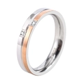Ring van gepolijst zilver en roségoud geborsteld titanium met twee ingelegde diamanten - US 5 / Roségoud Tweekleurige Stijl (XYR0085)