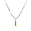 Minimalist titanium steel chain necklace with a golden cylinder pendant on white background - Cylindrical Stitching Style (XYN0117)