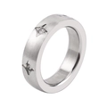 Brushed titanium steel ring with sparkling star-set zircon stones in a silver finish - US 6 / Brushed Silver Four-Pointed Star Style (XYR0090) / Silver