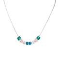 Collier en acier titane avec sept cristaux cubiques colorés sur une chaîne serpent - Style Cube Multicolore (XYN0127)