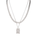 Zilveren dubbele ketting met dikke cubaanse schakel en abstracte lava hanger - Getextureerde Rechthoek Hanger Dubbele Cubaanse Ketting (XYN0134)
