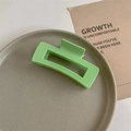 Detail showing matte light green rectangular claw clip on a minimalist gray tray - Matte Green