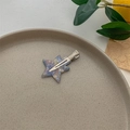 Dettaglio macro di un fermaglio a forma di stella con motivo marmoreo su vassoio - Argento Viola da Sogno
