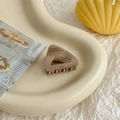 Detailweergave van de beige acetaat driehoek haarklem met France Handmade inscriptie - Melkthee Koffie