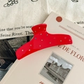 Detail van rode haarklem van acetaat met gekleurde strass steentjes op Franse stijl achtergrond - Rood Vierkant Gebogen