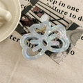 Detailed macro view of an iridescent acrylic butterfly hair claw clip with golden spring - Iridescent Blue Gray
