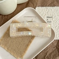 Detailed macro of iridescent rectangle hair claw with mother of pearl shell texture - Colorful Yellow - 12.5cm