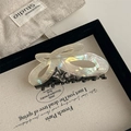 Macro shot of acetic acid butterfly hair claw clip with YD metal logo and iridescent finish - Iridescent And Gradient Black