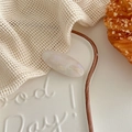 Detail of cream acetate oval hair clip with gold France Handmade lettering on ceramic plate - Pearl White