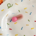 Detail showing pink matte hair clip with golden France Handmade text on ceramic plate - Light Pink