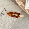 Detail of French vintage tortoiseshell acetate hair clip with gold metal duckbill clamp - Mixed Brown Coffee