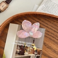 Détail d'une pince à cheveux fleurie en acétate irisé avec centre en cristal brillant - Petit - Rose Irisé