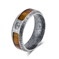 Macro detail of Viking ring with Yggdrasil tree, Nordic runes, and tiger eye stone inlay - US 7 / Antique Silver Tree of Life