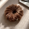Brown faux fur spiral hair tie with a luxury gold V-shaped metal buckle accessory - Brown