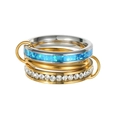 Three-piece stacking ring set with blue texture, gold band, and sparkling crystals - US 6 / Blue Opal