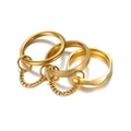 Three-piece gold layered ring set with polished, frosted, and geometric finishes - US 6 / Gold