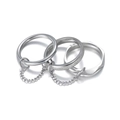 Three-piece silver stacking ring set with smooth, frosted, and geometric bands and chains - US 6 / Silver