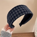 Cerchietto largo a pied-de-poule nero e grigio per un look elegante in stile vintage coreano - Fascia Larga a Quadri Blu