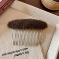 Detail of dark brown hair padding comb with wavy silver metal teeth for hair volume - Dark Brown