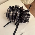Vintage zwart-wit geruite scrunchie met lange zwarte linten voor dames haaraccessoire - Zwart Geruit Lint