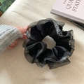 Elegante elastico scrunchie in velluto nero con bordo in rete e strass da donna - Nero