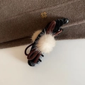 Fermaglio a banana vintage in velluto con pompon in pelliccia per coda di cavallo elegante - Molletta a Banana Nera