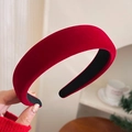 Detail view of the plush red velvet headband with a thick vintage padded design - Red 1