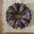 Vintage purple plaid lace scrunchie with embroidery and velvet piping detail - Purple Brown Plaid Lace
