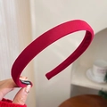 Detailed close-up of the red plaid headband showing the handmade label and fabric texture - Red Ribbed Fabric