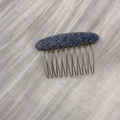 Pettine per capelli in tessuto tweed blu e marrone con denti in metallo argentato elegante - Blu