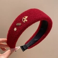 Diadema acolchada roja con dijes dorados de estrella y copo de nieve navideña - Estilo Pony Rojo