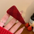 Close-up of a red plaid fabric triangle hair clip with winter textured grid pattern - Triangle Hair Clip