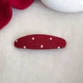 Fermaglio per capelli rosso a maglia con cuori bianchi su sfondo morbido strutturato - Clip Ovale in Tessuto a Cuore Rosso