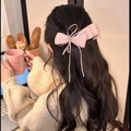 Pince à cheveux rose à nœud multicouche avec cristal et ruban pour femmes - Rose