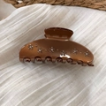 Brown acetic acid hair claw clip with bear and flower rhinestones in amber finish - Large Coffee