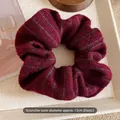 Detail of red striped knit scrunchie showing 13cm outer diameter and elastic stretch - Large Size Red