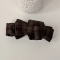 Elegant British style plaid bow hair clip with multi-layer fabric design in brown and grey - Dark Red Plaid
