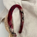 Red and black plaid plush headband with seasonal check pattern for women's winter hair care - Narrow Edge / Narrow Red and Black Plaid