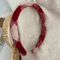 Red and white checkered plush headband with a soft winter texture for a cozy hair accessory - Narrow Edge / Narrow Red Diamond Plaid