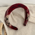 Red plaid plush headband for women with thick sponge base and festive checkered pattern - Medium Wide Red and Black Plaid