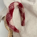 Red and beige plaid plush headband for women with a warm autumn and winter texture - Medium Wide Red Diamond Plaid
