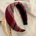 Red and black plaid plush headband for women with thick autumn winter texture - Extra Wide Red and Black Plaid