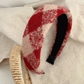 Red and white plaid plush headband for women with soft winter fabric and anti-slip lining - Extra Wide Red Diamond Plaid
