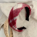 Winter red and white plaid hairband with silver glitter yarn and velvet finish - Extra Wide Red and White Plaid