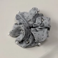 Detail of gray polka dot hair scrunchie with white pearls and sparkling rhinestones - Grey Sequin Scrunchie