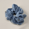 Blue polka dot scrunchie with pearls and rhinestones, elegant retro hair accessory - Blue Large Scrunchie