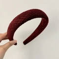 Elegant thick red plaid headband with tweed texture for high crown hair styling - Vintage Wine Red Textured Tweed Style (Style G)